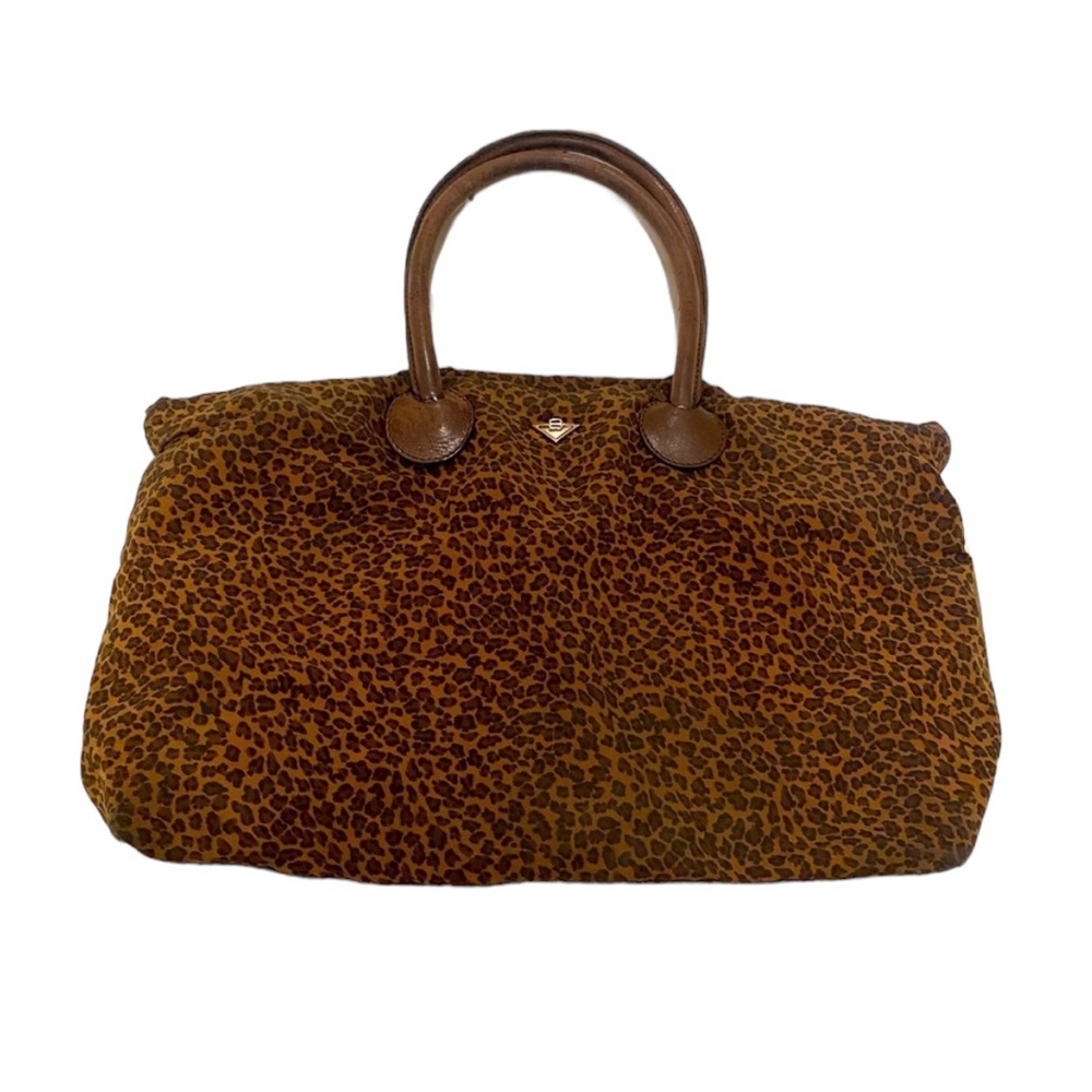 Authentic Bottega Veneta Vintage Nylon Tote Cheetah Print & Leather Handles 90s